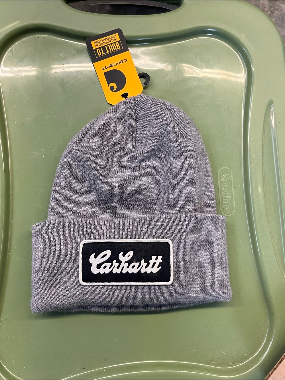 Carhartt Mens Gray Knit Cuff Beanie with Logo Patch